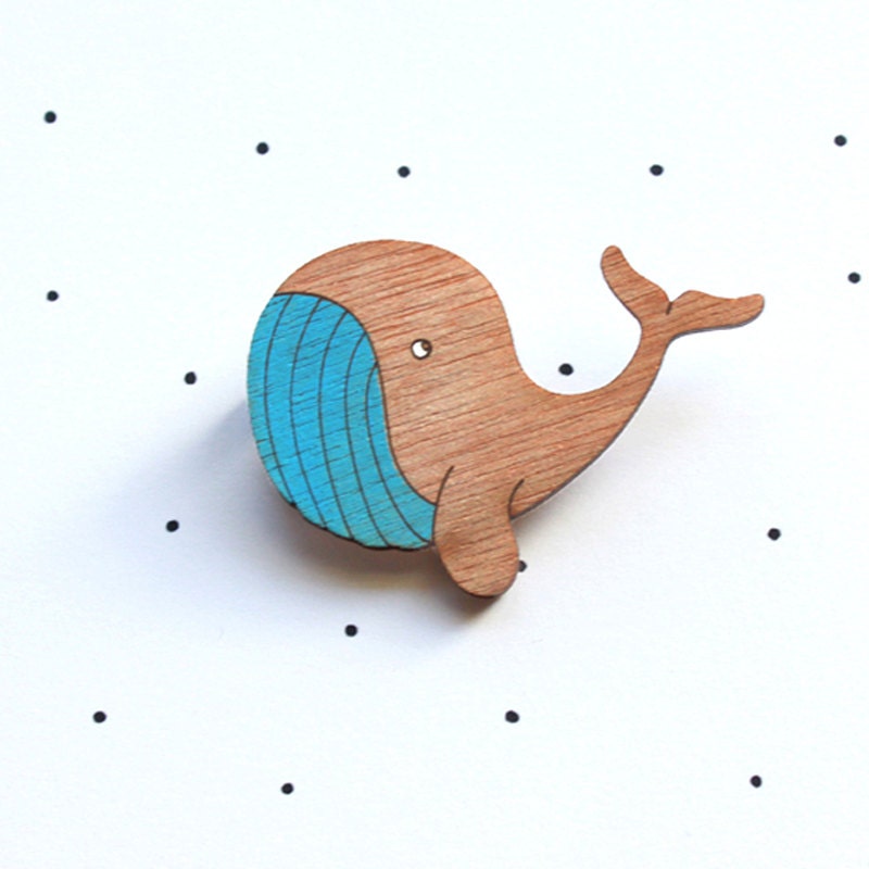 Wooden Laser Cut Whale Brooch