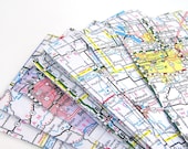 Map Envelopes, Upcycled road maps, self seal with labels, set of 6