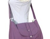 purple cotton canvas messenger bag / shoulder bag / everyday bag / diaper bag / cross body bag - 6 pockets