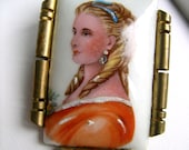 Art Deco Limoges France Hand painted porcelain portrait brooch     VJSE