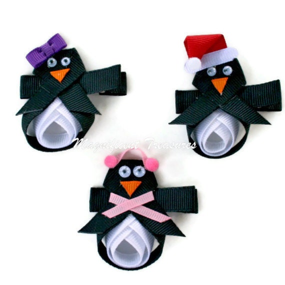 Penguin Ribbon Sculpture Hair Clip or Pin