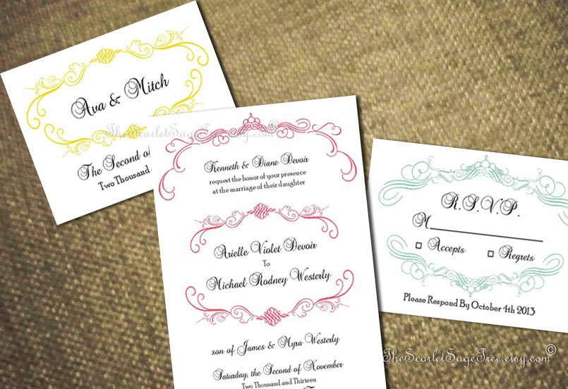 PRINTABLE FLOURISH & CURLICUE Save The Date Invitation Suite Custom Design Wedding Anniversary Shower Enagagement Party Vintage Template