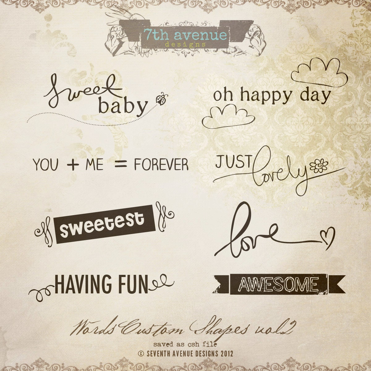 INSTANT DOWNLOAD - Words Custom Shapes Overlays vol.2