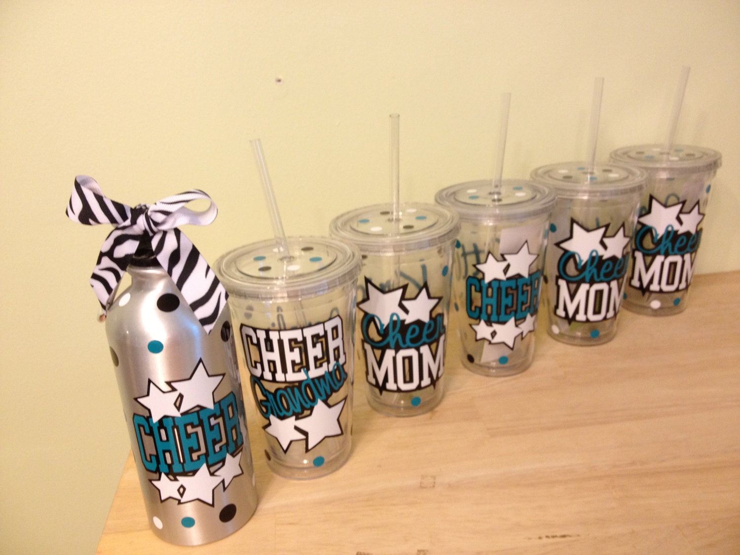 Quantity 6 Personalized acrylic tumbler or aluminum water bottles- mix and match, Cheer or other design