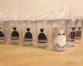 Quantity 9 Bridal Party gift Personalized acrylic tumbler 16oz w/ lid and straw - Bridesmaid, bride, Flower girl dress, name or monogram