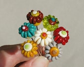 Handmade lampwork glass flower headpins in autumn colors by Flamejewels - FlameJewels