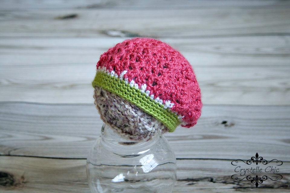 Baby girl slouchy watermelon hat, newborn to 3 months READY TO SHIP