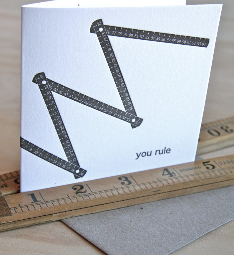 Father's Day You rule - all occasion letterpress card vintage folding wooden ruler, black and white with kraft envelope made in Australia