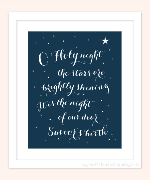O Holy Night 8x10" Christmas Print - Christmas Song in Dark Blue