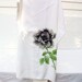 Retro Tablecloth  Mid Century  Large Black Rose Table Linen  Vintage Kitchen Tablecloth  White Tablecloth