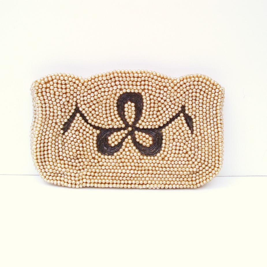 Pearl Wedding Handbag Clutch Beaded Evening Bag Ivory Pearl Purse