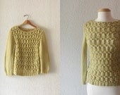 citrus green crochet open-weave sweater