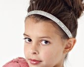 Headband-Ready to ship silver grey velvet stretch headband with crystal accents - flower girl accessory - flower girl headband