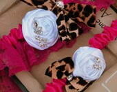 Fuchsia, Leopard and White  Bridal Garter Set... Rhinestones accents  Customize-able to match you Wedding colors