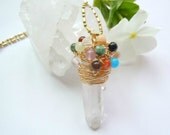A Crown of Gemstone Melody- Raw Crystal Point Necklace - Wire Wrapped - Designer Jewelry - Bohemian Inspired