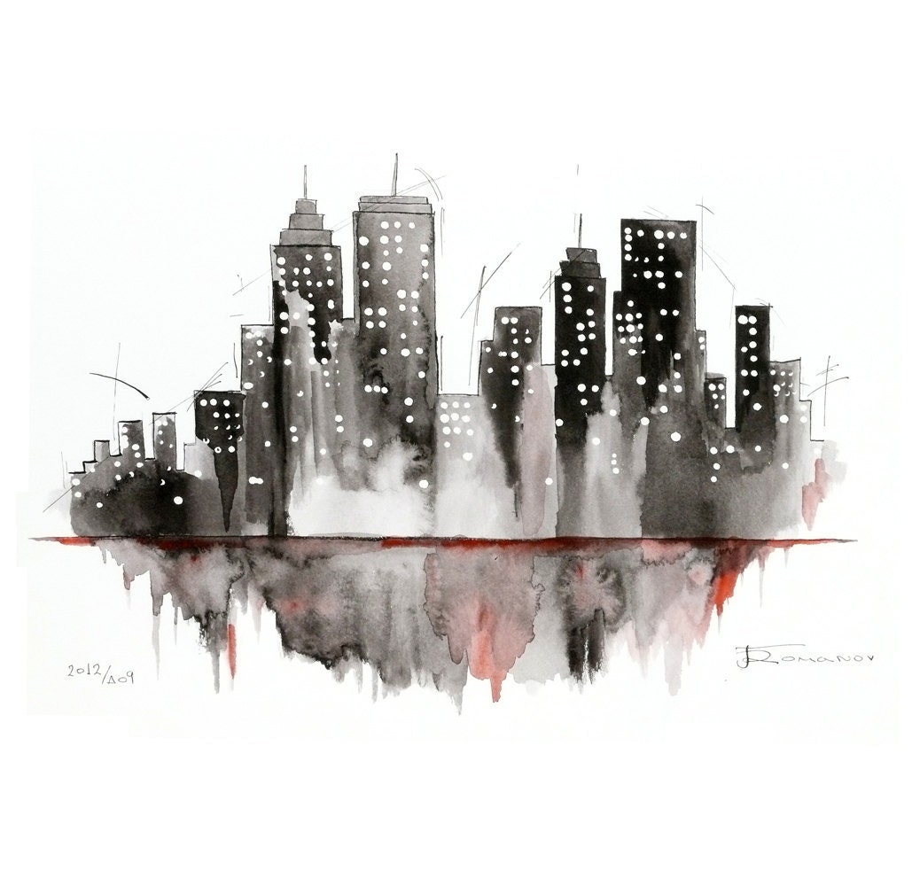 New York print modern contemporary original ink watercolor drawing painting London limited edition Illustration wall art decor poster - GreenOptimist
