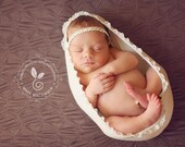 Baby Headband- Newborn Headband- Ivory and Gold Trim on White Skinny Elastic Headband