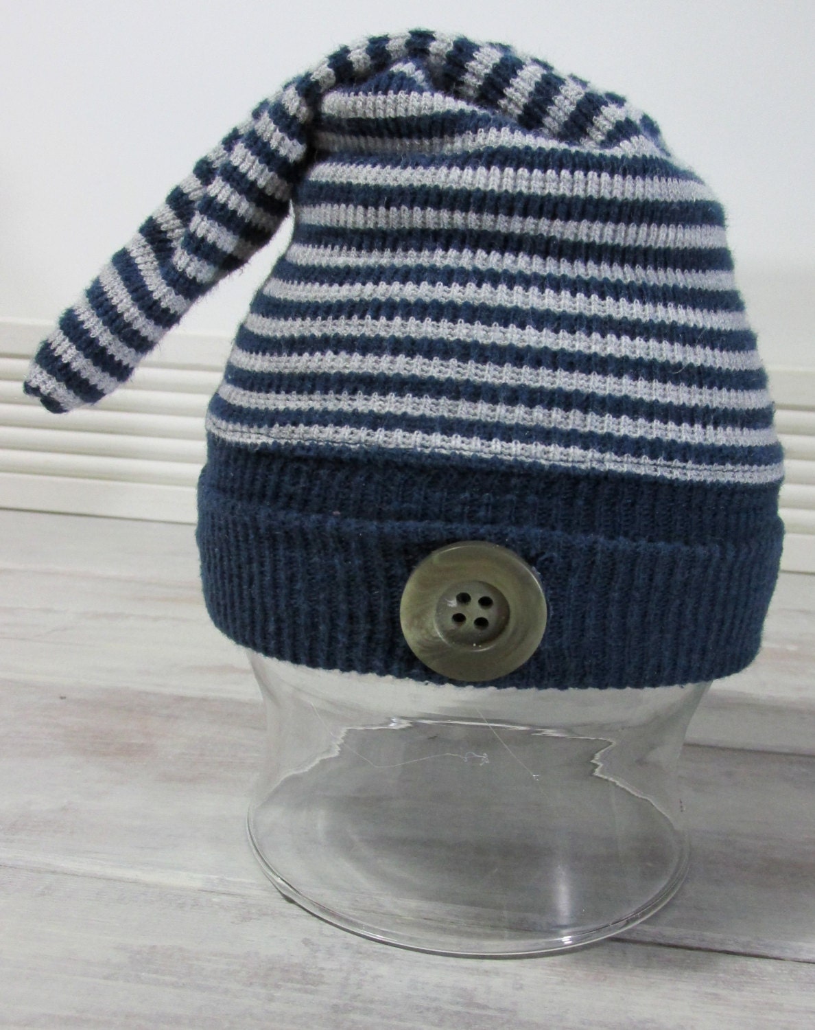 Navy and gray striped cotton photo prop hat, newborn photography props