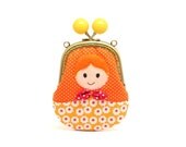 Orange felt applique Russian doll clutch pouch