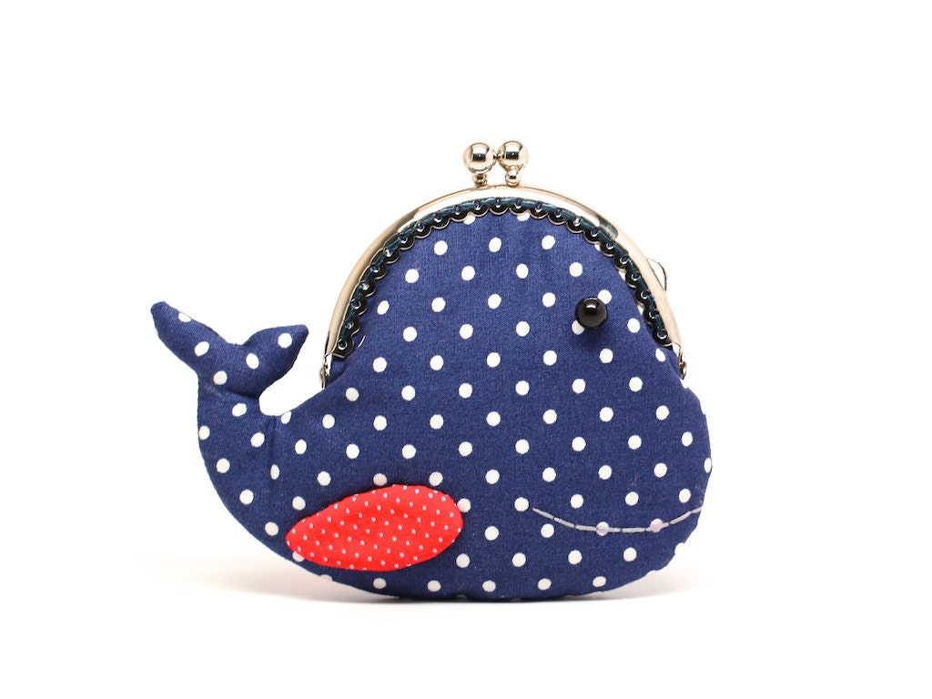 Cute navy blue whale clutch purse