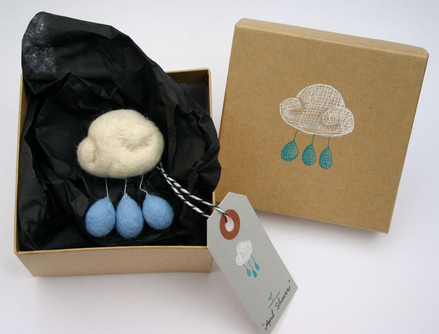 Made to order - Little white cloud with raindrops wool felt brooch - April Showers