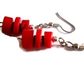 Scarlet Red Coral Earrings Dangle Silver Modern Renaissance Beaded Jewelry