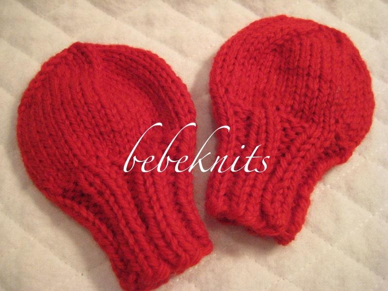 Hand Knit Merino Wool Red Baby Mittens