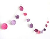Crochet flower garland bunting home wall wedding decor baby nursery banner hanging doily granny chic pink fuchsia aubergine plum heather - BrotherWorks