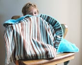Turquoise and Chocolate Striped Baby Blanket - OOAK and ready to ship