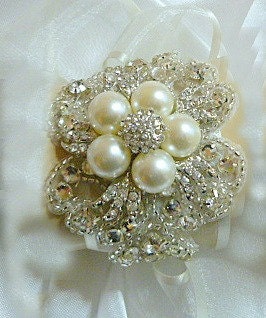 Shayla ..  Crystal and Pearl bridal cuff bracelet