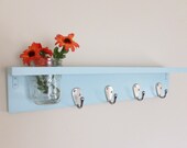 Ready to Ship - Country Cottage Wood Shelf  with Mason Jar - Aegean Blue - 26" Wide - 4 Hook