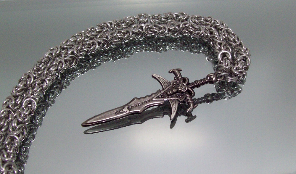 mens necklace, Warcraft, mens jewelry, Frostmourne, Lich King, sword necklace, video game, geekery, geek, geeky jewelry