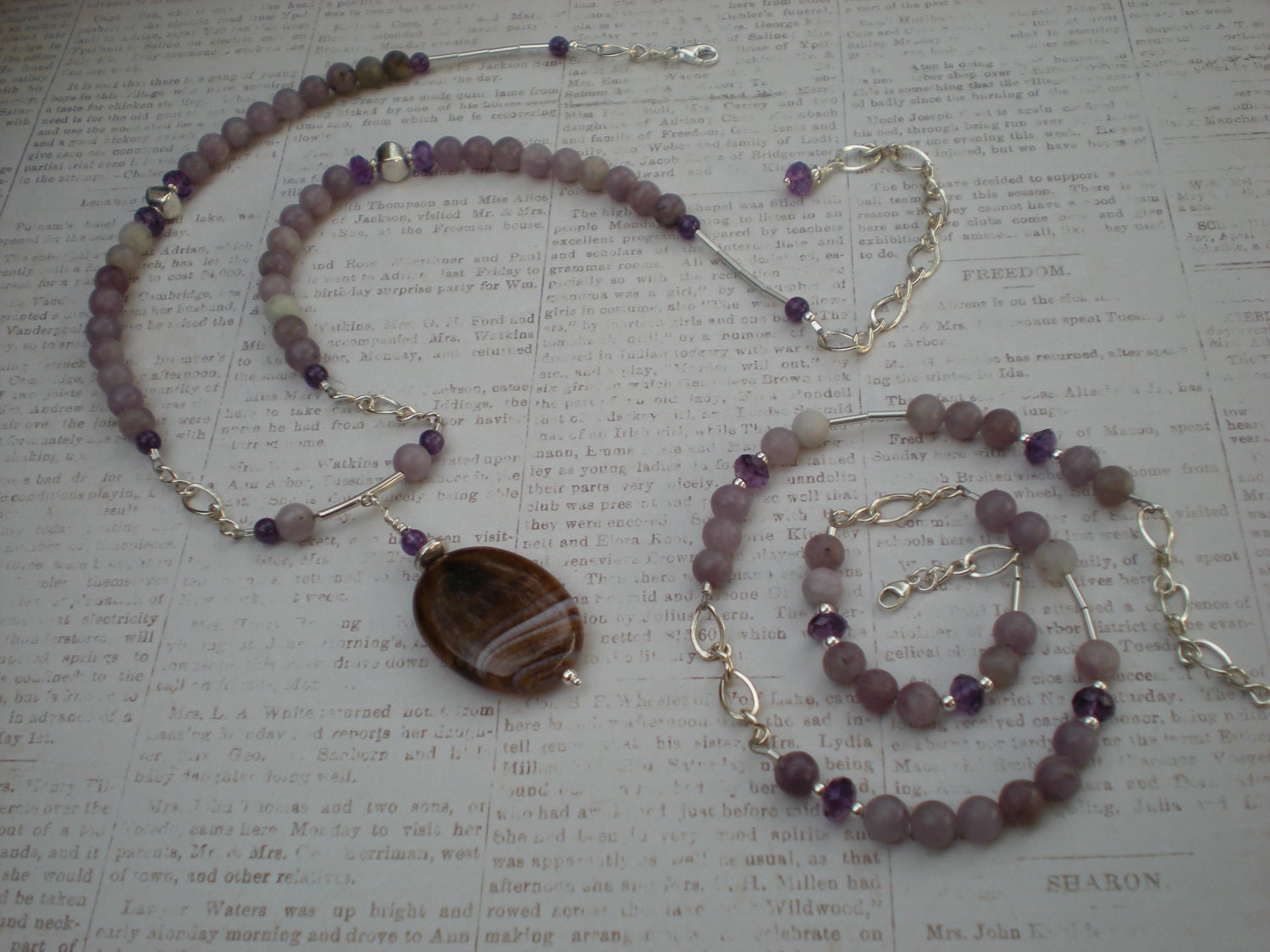 Royal Beauty necklace set, one of a kind, amethyst, lilac stone, Madcap charity, beaded jewelry by Grey Girl Designs on Etsy