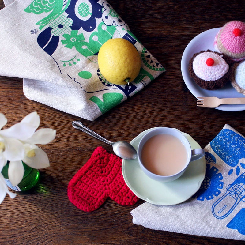 The Dreamer: Green/Navy Tea Towel