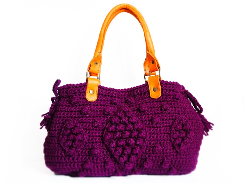 Maroon Shoulder Bag Celebrity Style With Genuine Leather Orange Handles