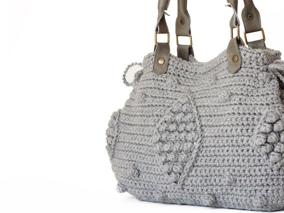 Light Grey Handbag Celebrity Style With Genuine Leather Handles
