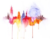 London Abstract Watercolor painting 13x19 London city painting - cityskape