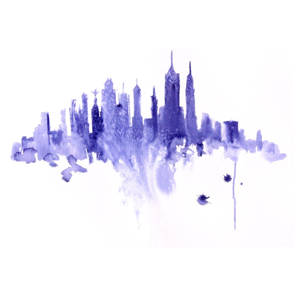 New York Original Painting Watercolor abstract fog city fine art illustration home wall decor artwork contemporary modern cityscape 13x19