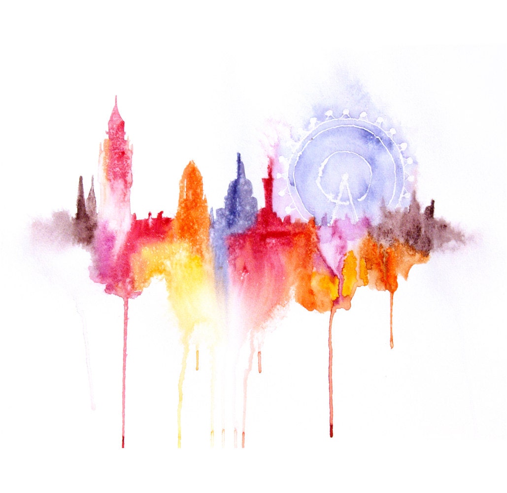 London Abstract Watercolor painting 13x19 London city painting - cityskape