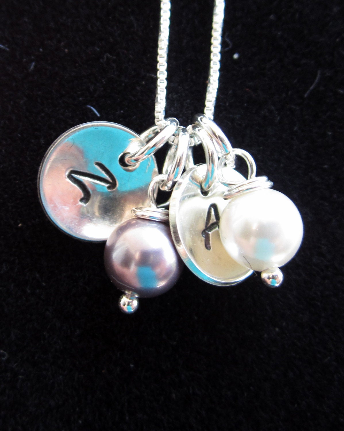 Personalized Initial Necklace - Monogram Necklace - Hand Stamped - Sterling Silver - Mommy Jewelry - simple & elegant two initials w/ Pearls