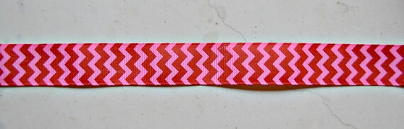 Red & pink chevron striped 7/8" grosgrain ribbon Valentines day Il_570xn