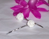 2 Resin  White Roses on Bobby Pins