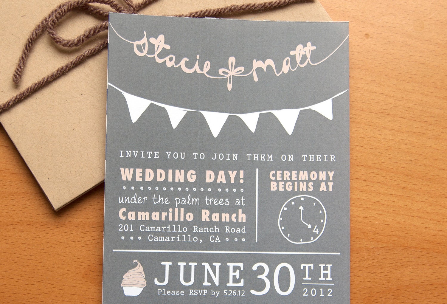 Wedding Invitation featuring DIY Style Chalkboard Pennant Flag Theme