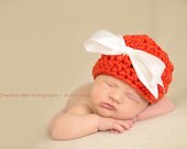 NEW -- Pumpkin chunky yarn hat w/ ivory satin bow -- Newborn Photography Prop