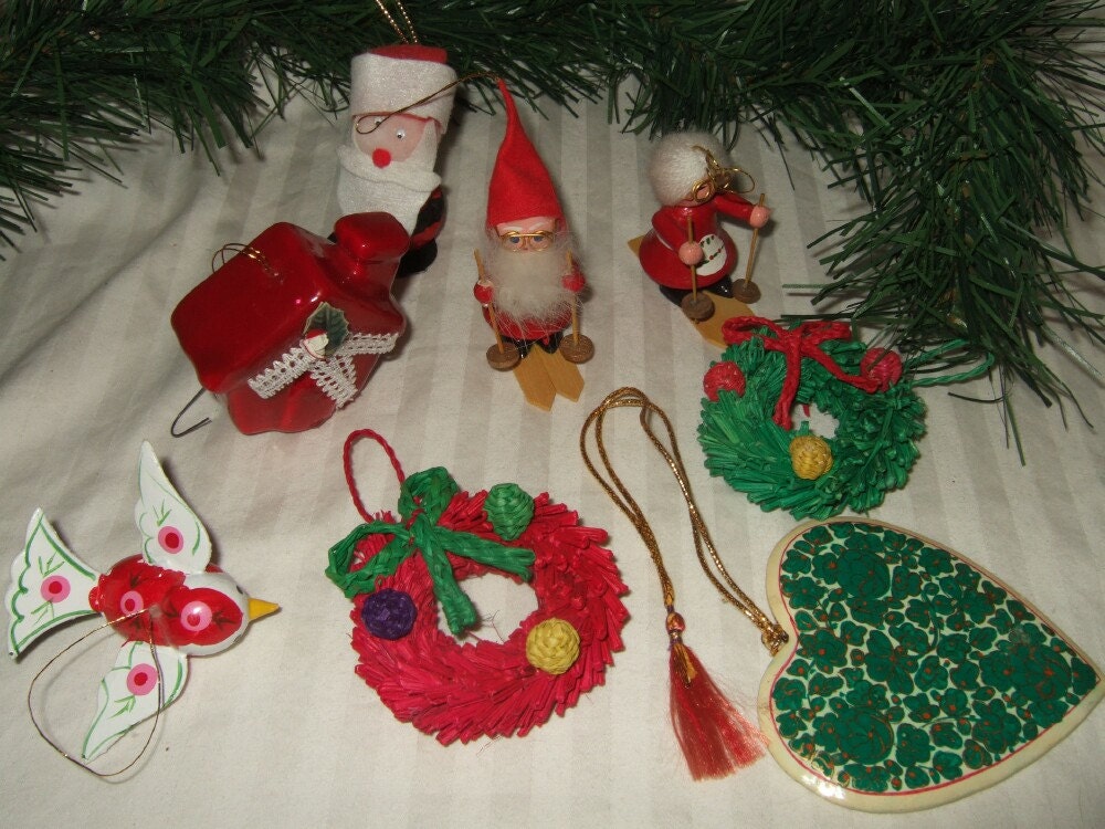Vintage Christmas ornaments, hand made Christmas ornaments.   Christmas ornament collection,  Children's Christmas tree decorations