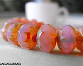 Czech Glass Bead - Picasso - Pink Rose Opal - 6 -  Faceted Rondells - 6x10mm (cab- 542)