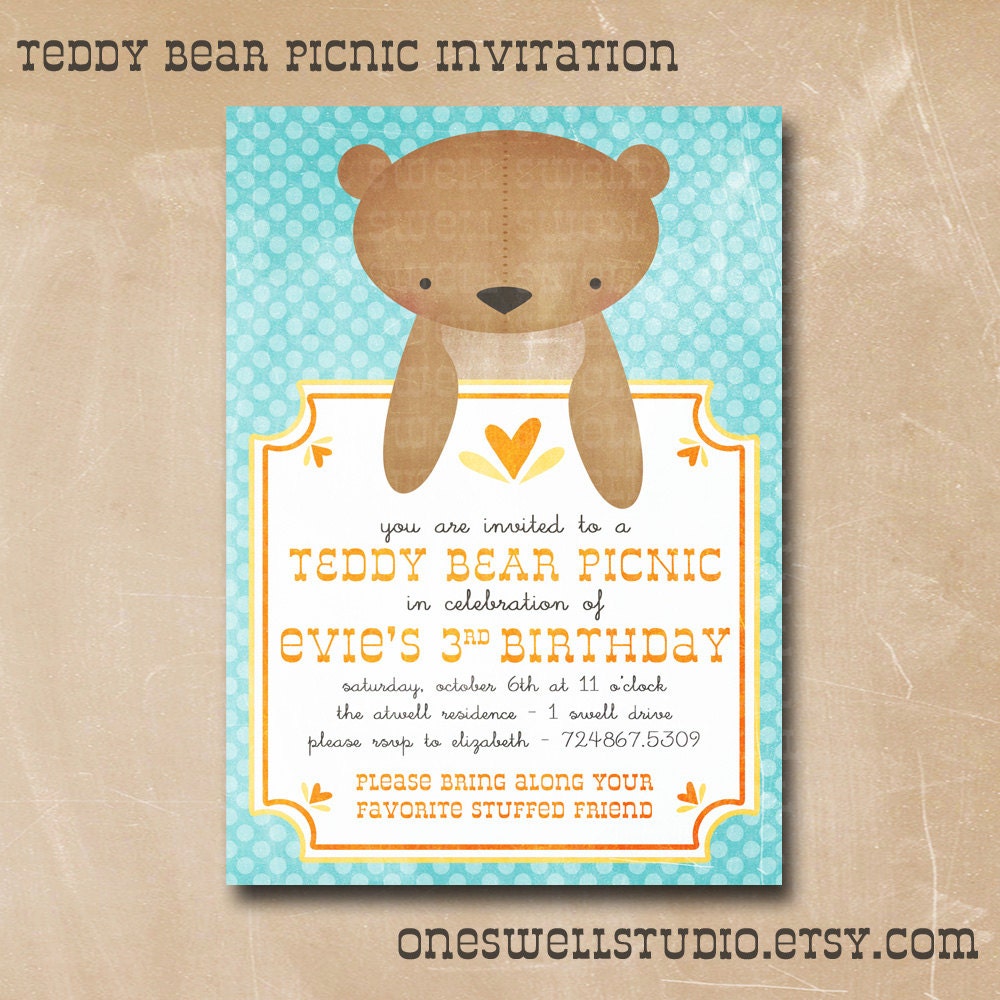 Teddy Bear Picnic- Birthday, Gender Reveal or Baby Shower DIY Printable Invitation - 5x7 Format