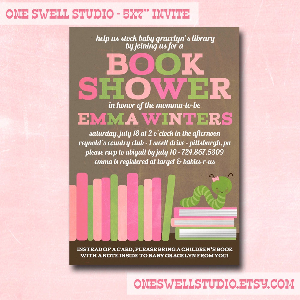 Girl Book Shower Book Worm Baby Shower DIY Printable Baby Shower Invitation