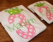 Pink and Green Princess, Personalized Birthday Shirt or Onesie, 1st birthday, 2nd birthday,  3rd birthday, 4th birthday, 5th birthday