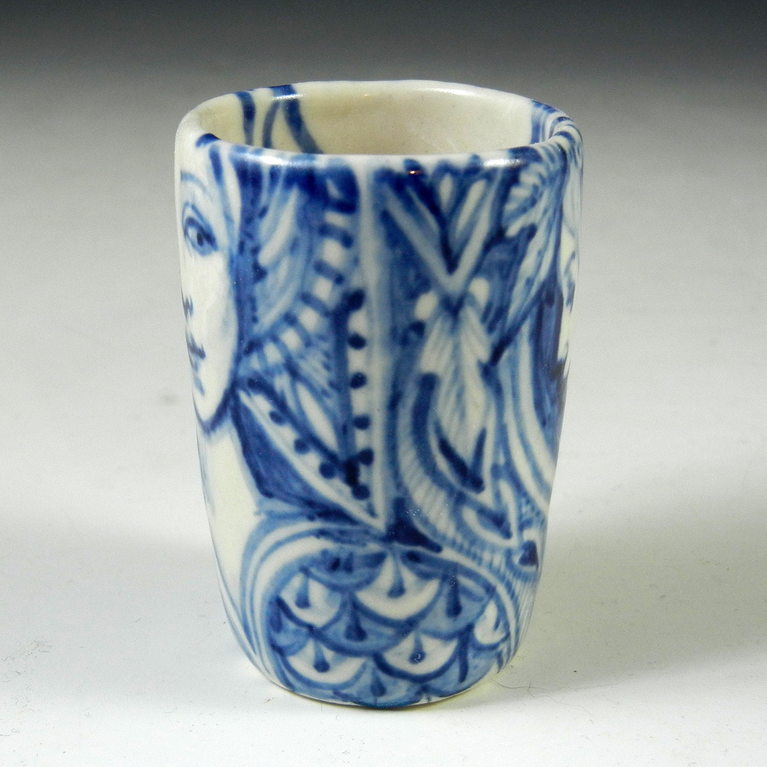 Reserved for jennibram Little blue and white shot glass, cup